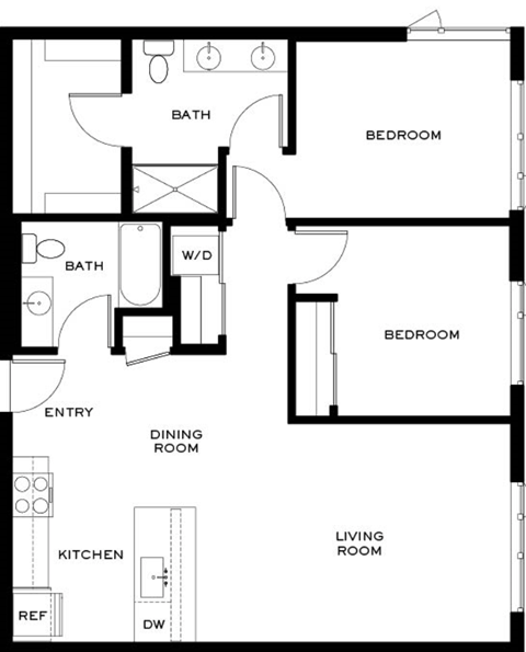 a floor plan of a house with a bedroom and a living room